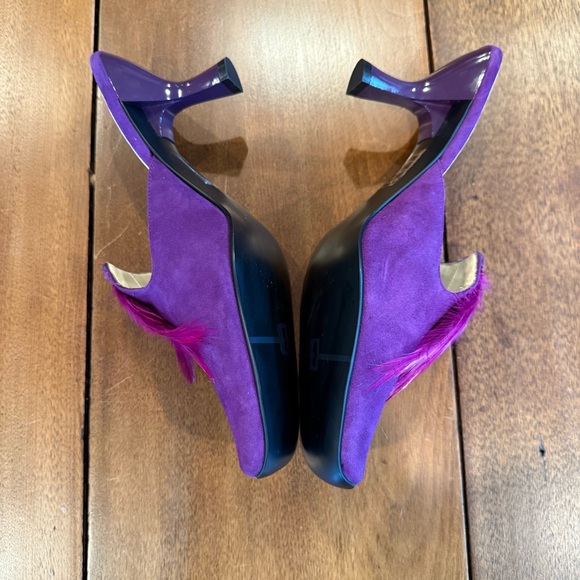 Bisou Bisou Havana - Purple Fuchsia Suede Feather Mules, Women's 8.5 - Picture 5 of 10